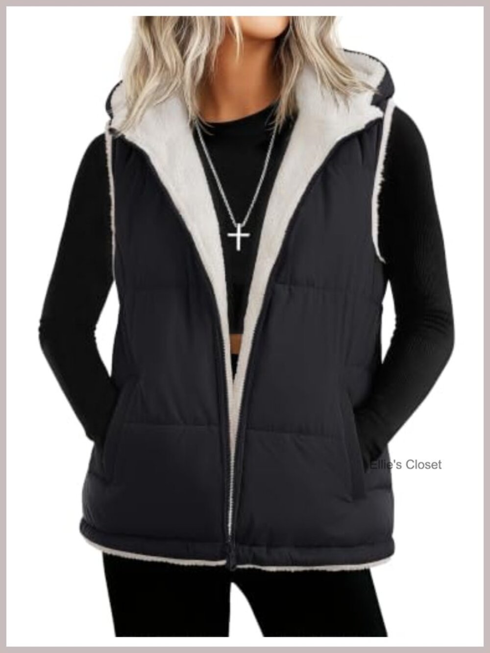 Womens Reversible Puffer Vest Sleeveless Zip Up Fleece Lined Jacket with Pockets